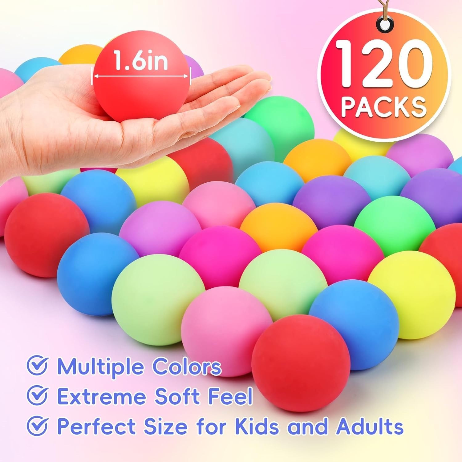 120pc Squishy Stress Balls – 1.6in Anxiety Relief Fidget Toy Set