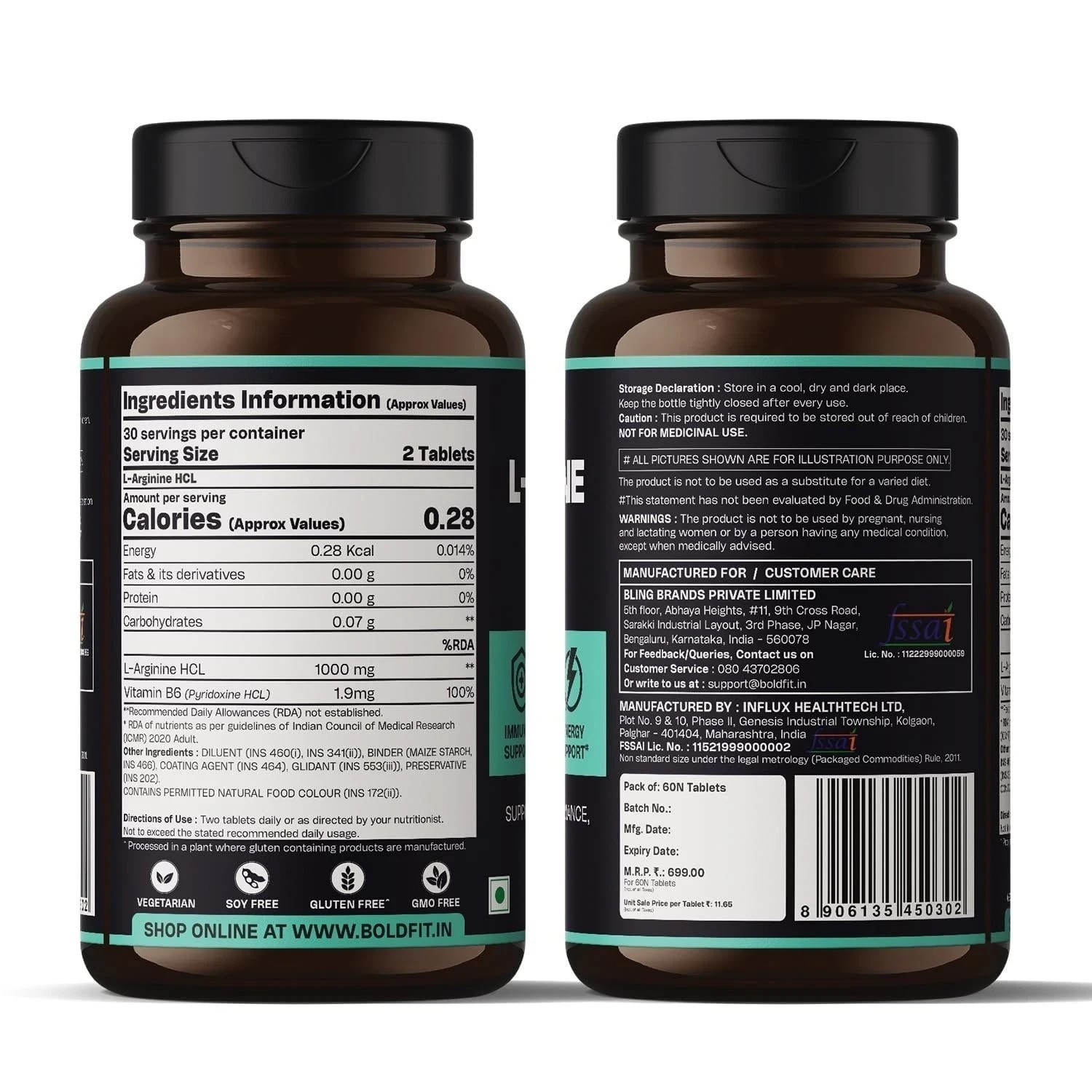 Boldfit L-Arginine Supplement 1000mg – 60 Tablets Each