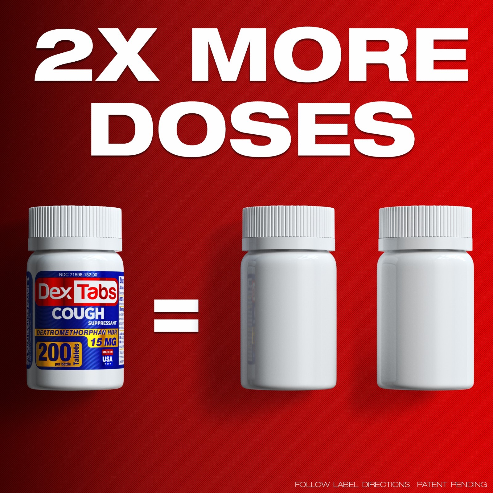 DexTabs Cough suppressant, 200 Tablets, 15 mg of Dextromethorphan HBr