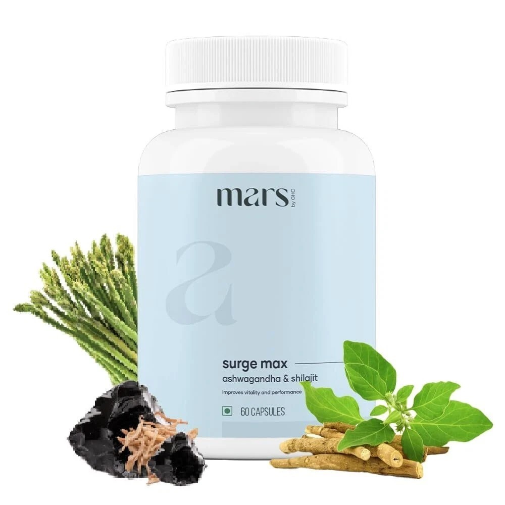 Mars by GHC Surge Max Contains Shilajit, Ashwagandha, 60Cap Pack of 1.