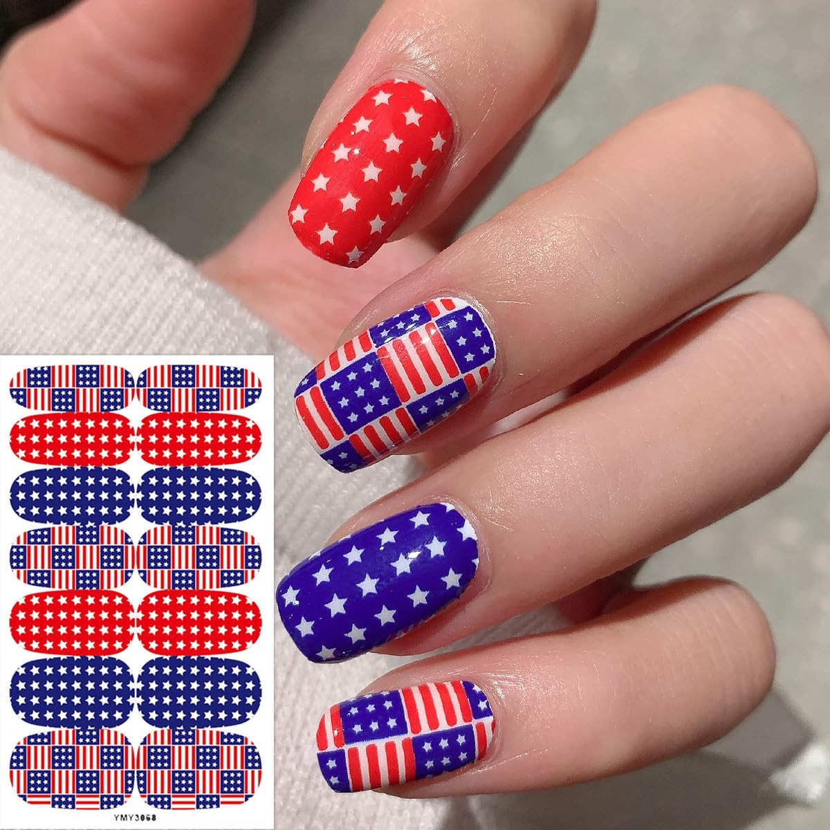 4 Sheets 4th of July Nail Gel Strips United States Flag Nail Wraps Stickers S…