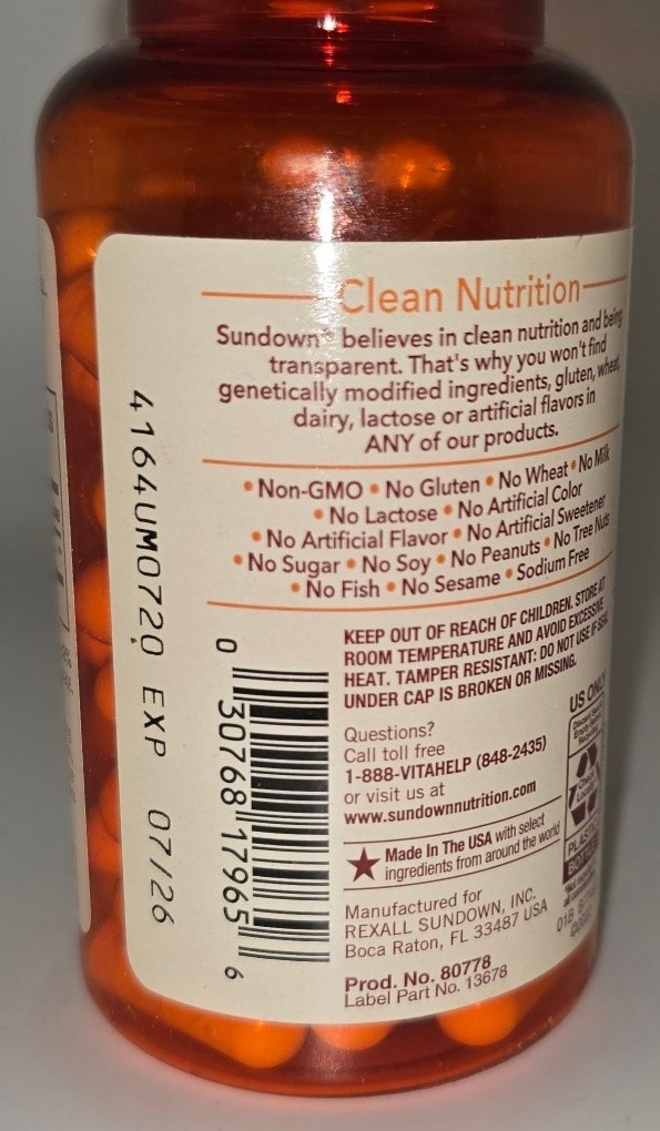 Exp 07/26 Sundown Non-GMO Alpha Lipoic Acid 600mg 60 Capsules Antioxidant