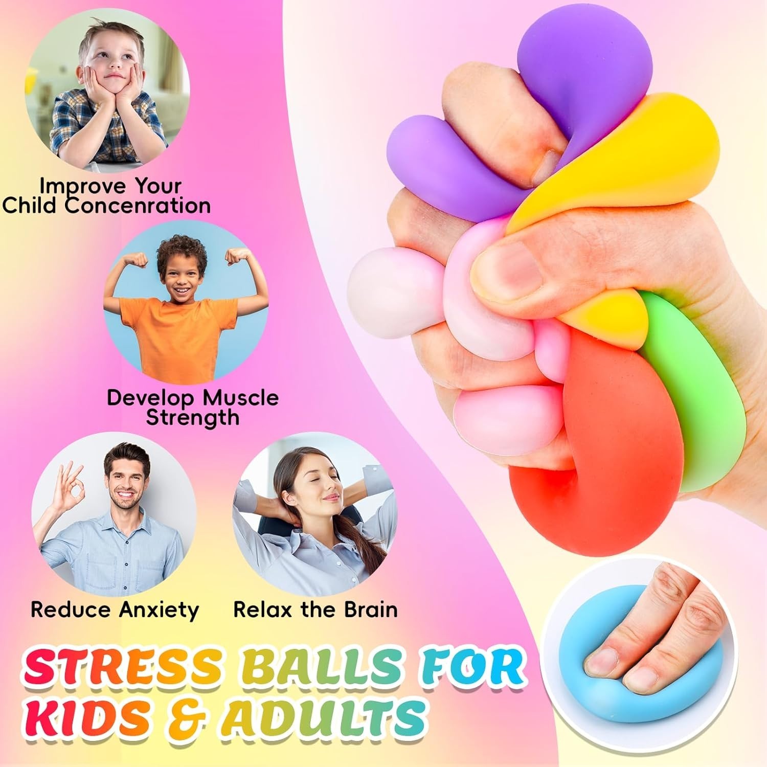 120pc Squishy Stress Balls – 1.6in Anxiety Relief Fidget Toy Set