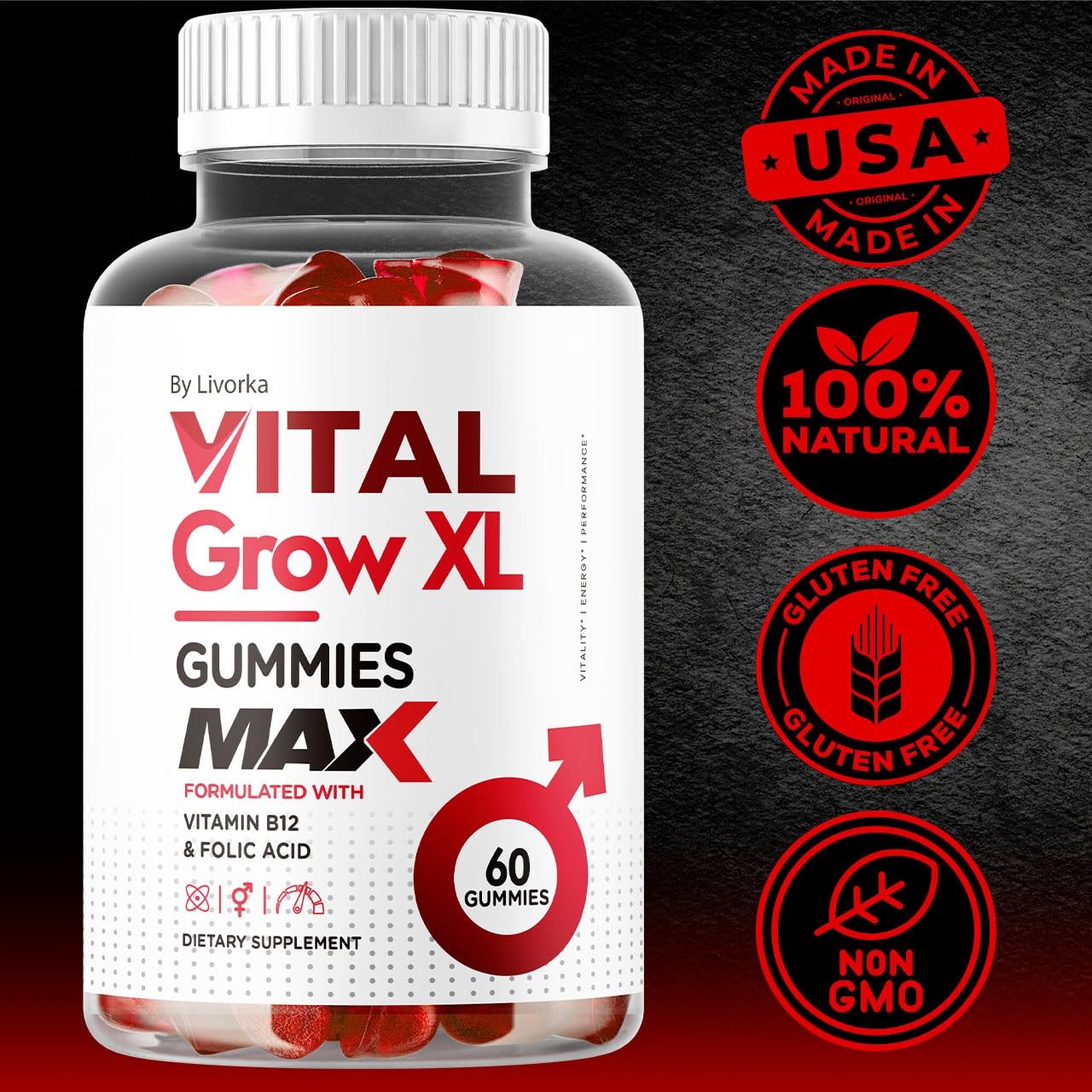 (3 Pack) Vital Grow XL Male Gummies – Men’s Performance 60 Count (Pack of 3)