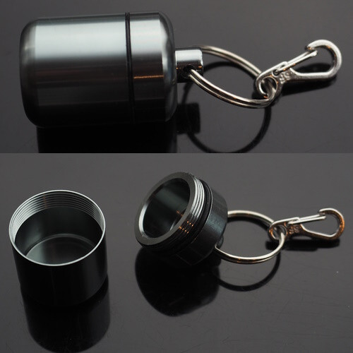 2 PCS Waterproof 1″ Wide Pill Capsule Bottle Keychain Clip Gun Metal Gray Glossy