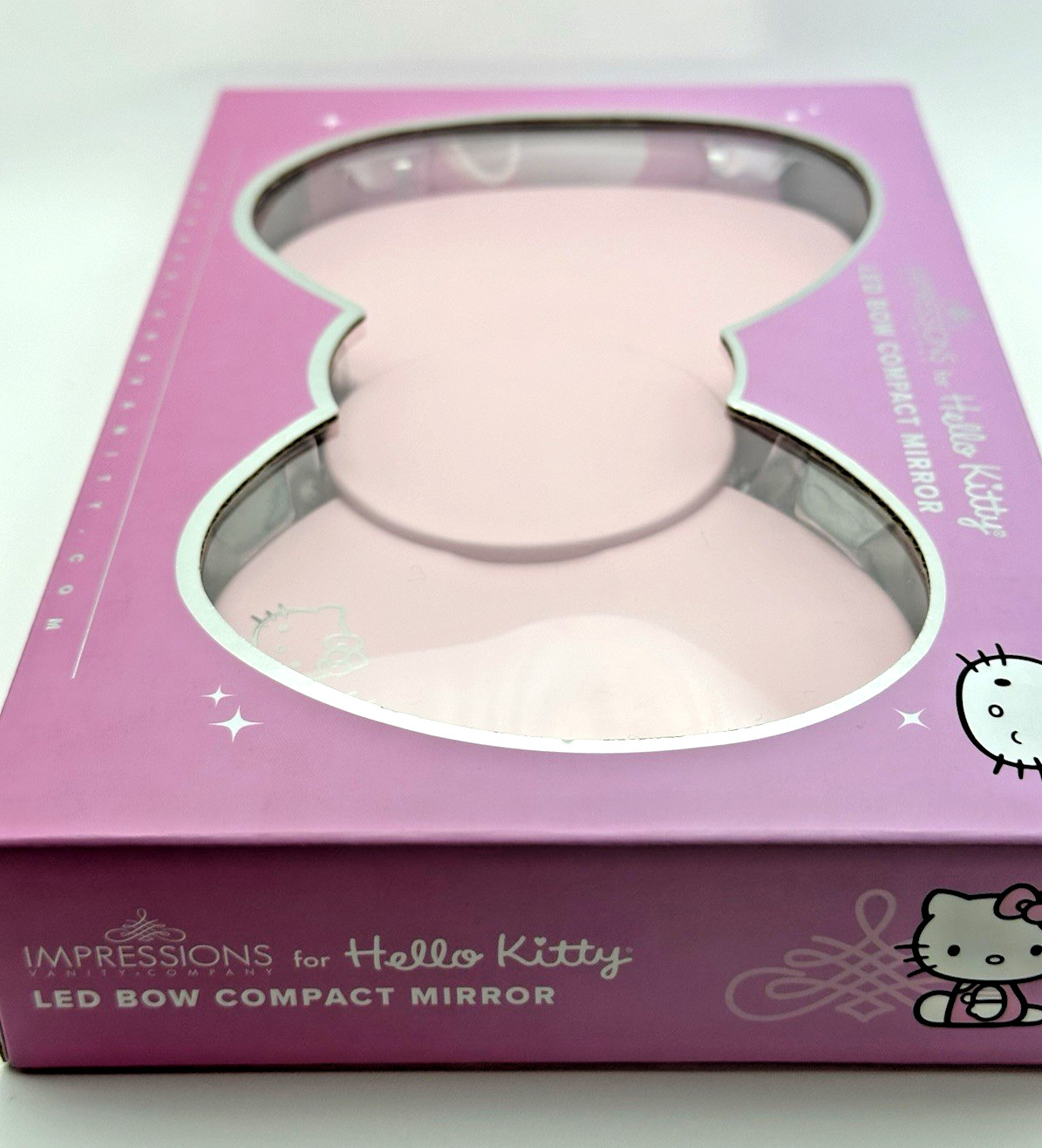 Hello Kitty Handheld LED Mirror- Pink Bow -Rechargeable battery 3 temp Large NIB