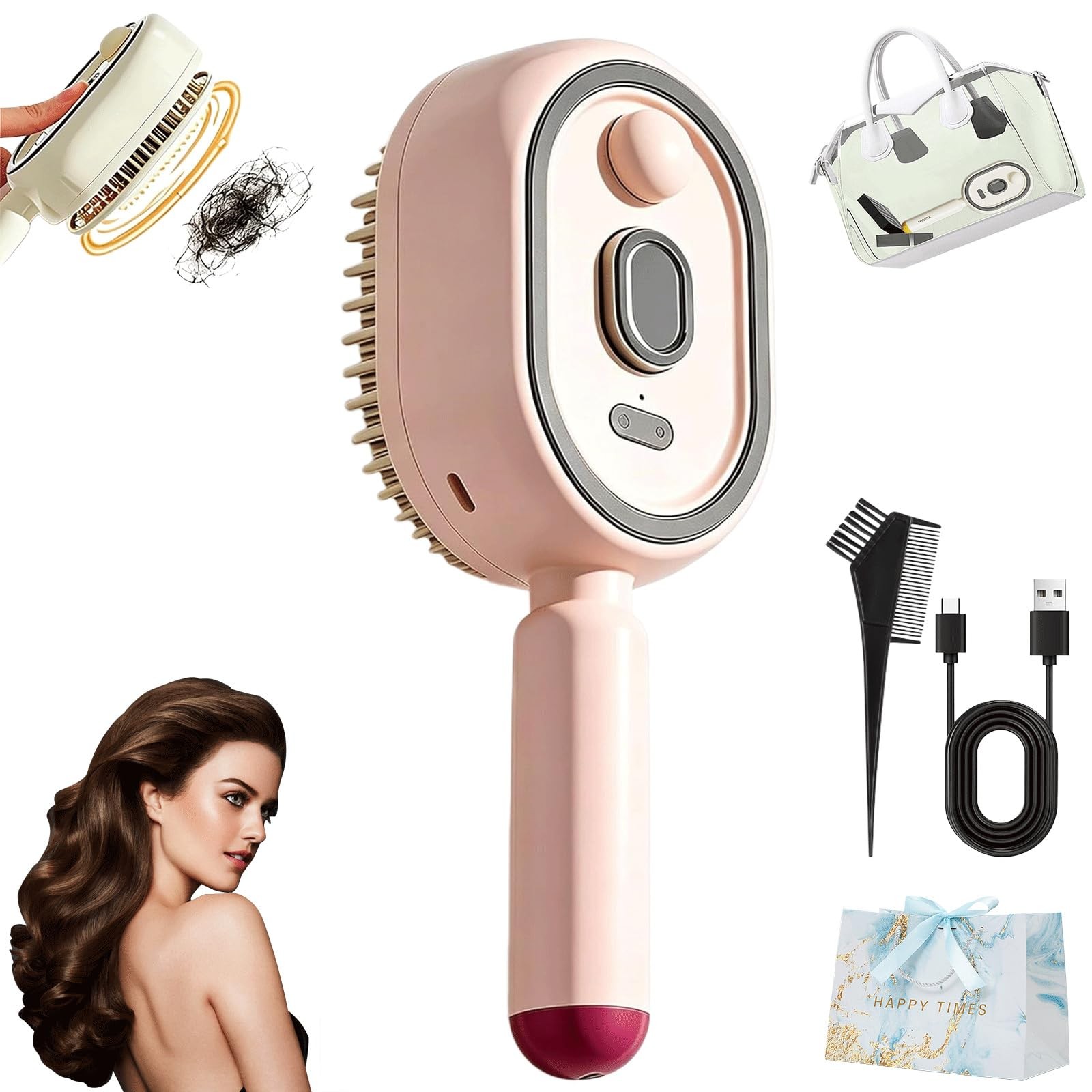 Electric Spray Air Cushion Massage Comb,3-In-1 Rechargeable Spray Massage Comb