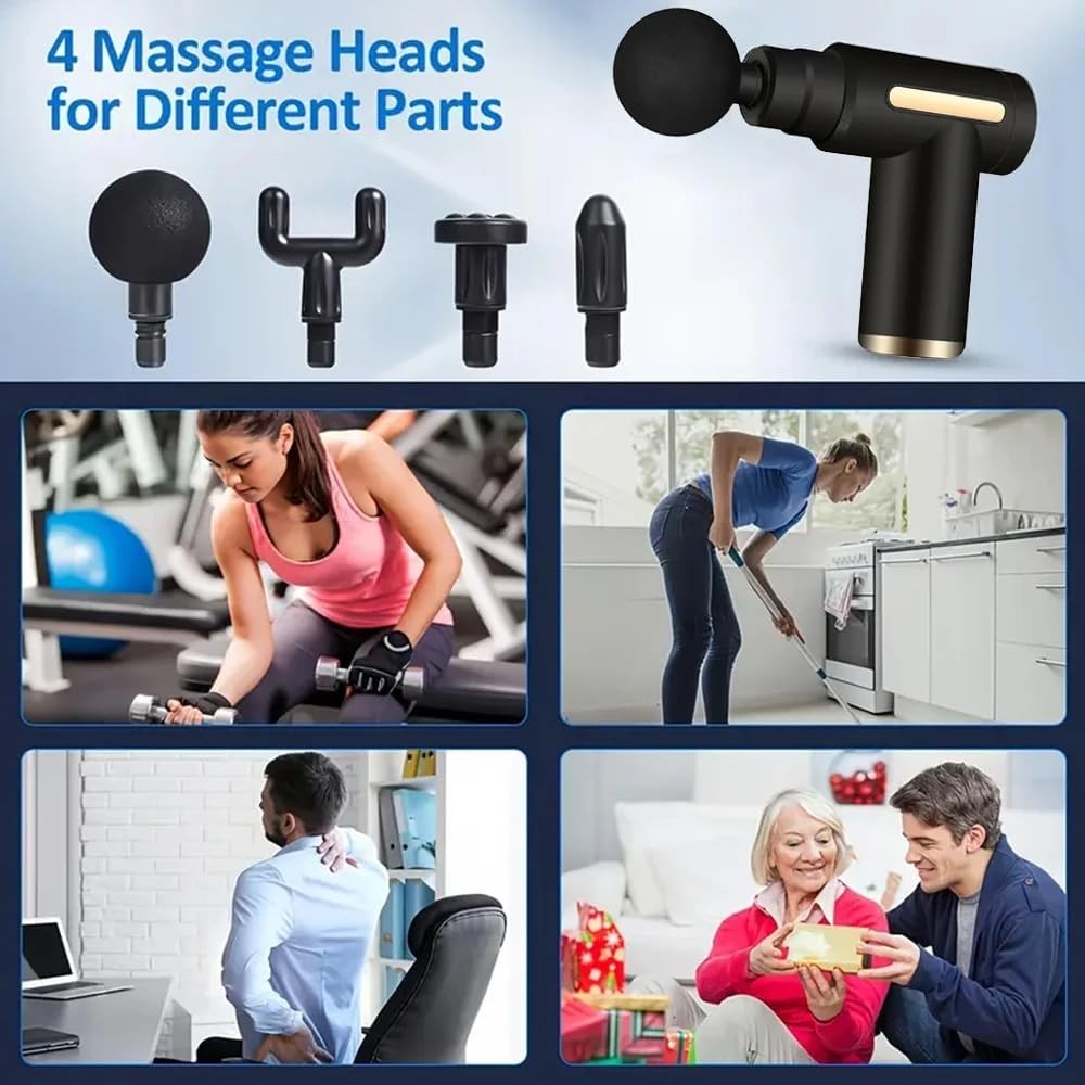 Handheld Massage Gun, 6 Speed Settings, 4 Massage Head Attachments (Black)