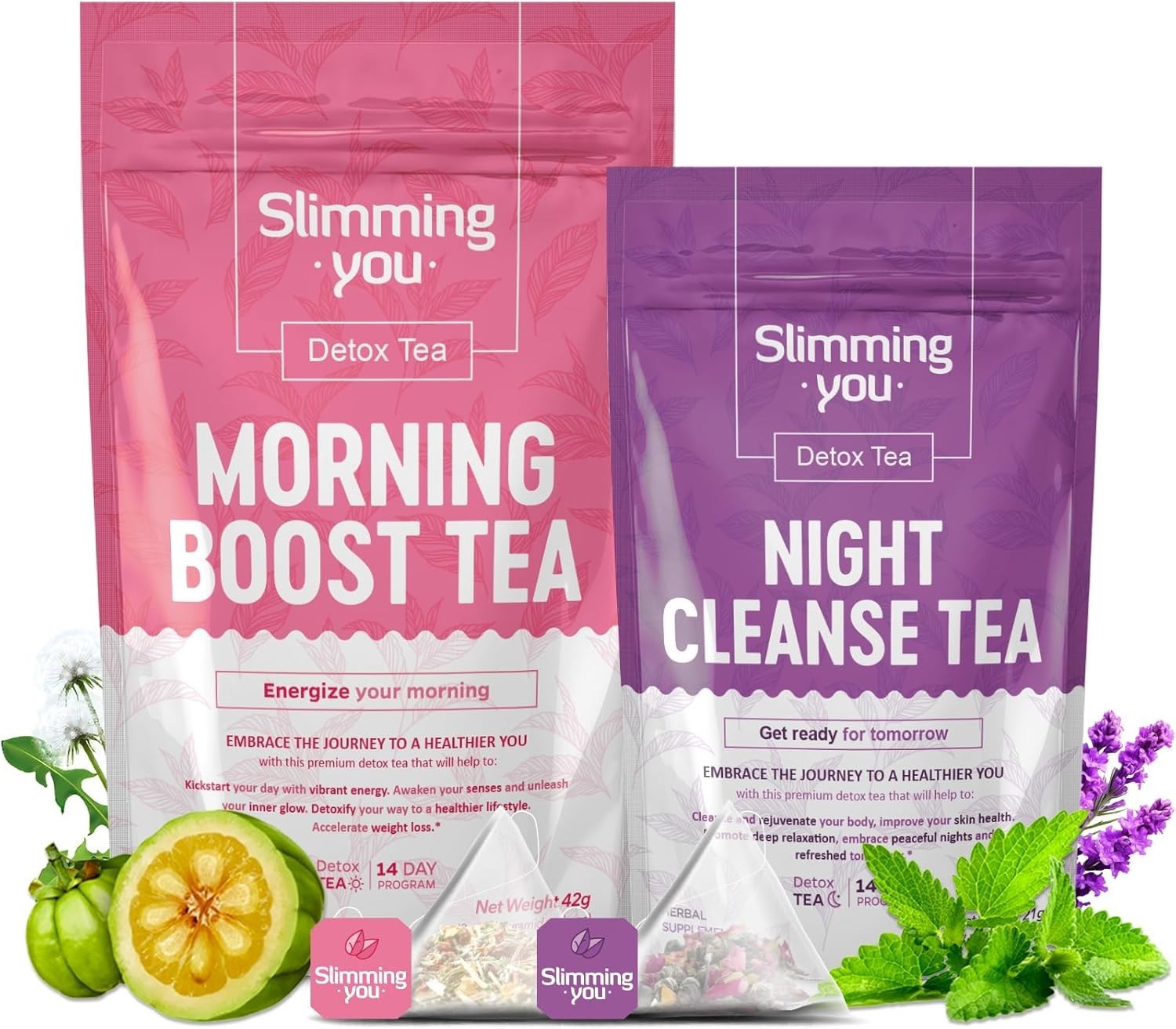 Natural Herbal Detox Tea for 14 Days: Energizing Morning & Gentle Night Cleanse