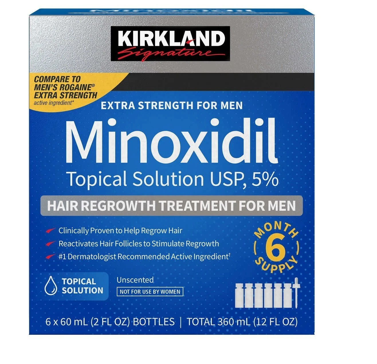 Kirkland Signature Minoxidil Topical Solution USP 5% for Men, Unscented, 6-Month