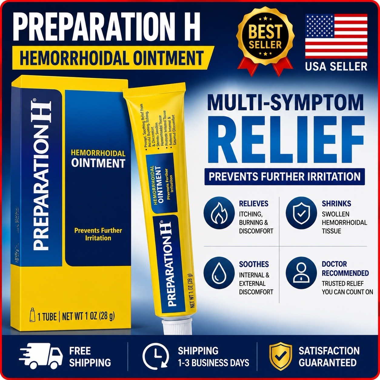 Preparation H Hemorrhoid Ointment, Itching, Burning and Discomfort Relief-1 Tube