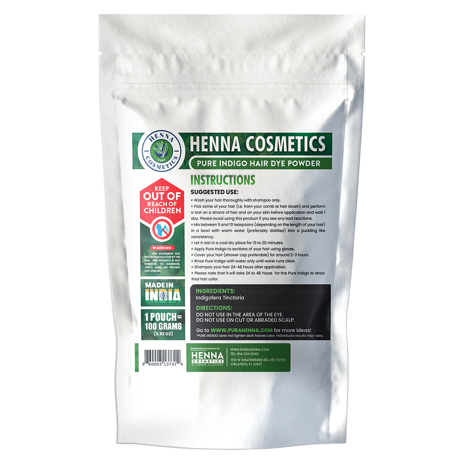 Indigo Powder For Hair Dye, Black, Coloring, Can Be Used With Henna, Organic