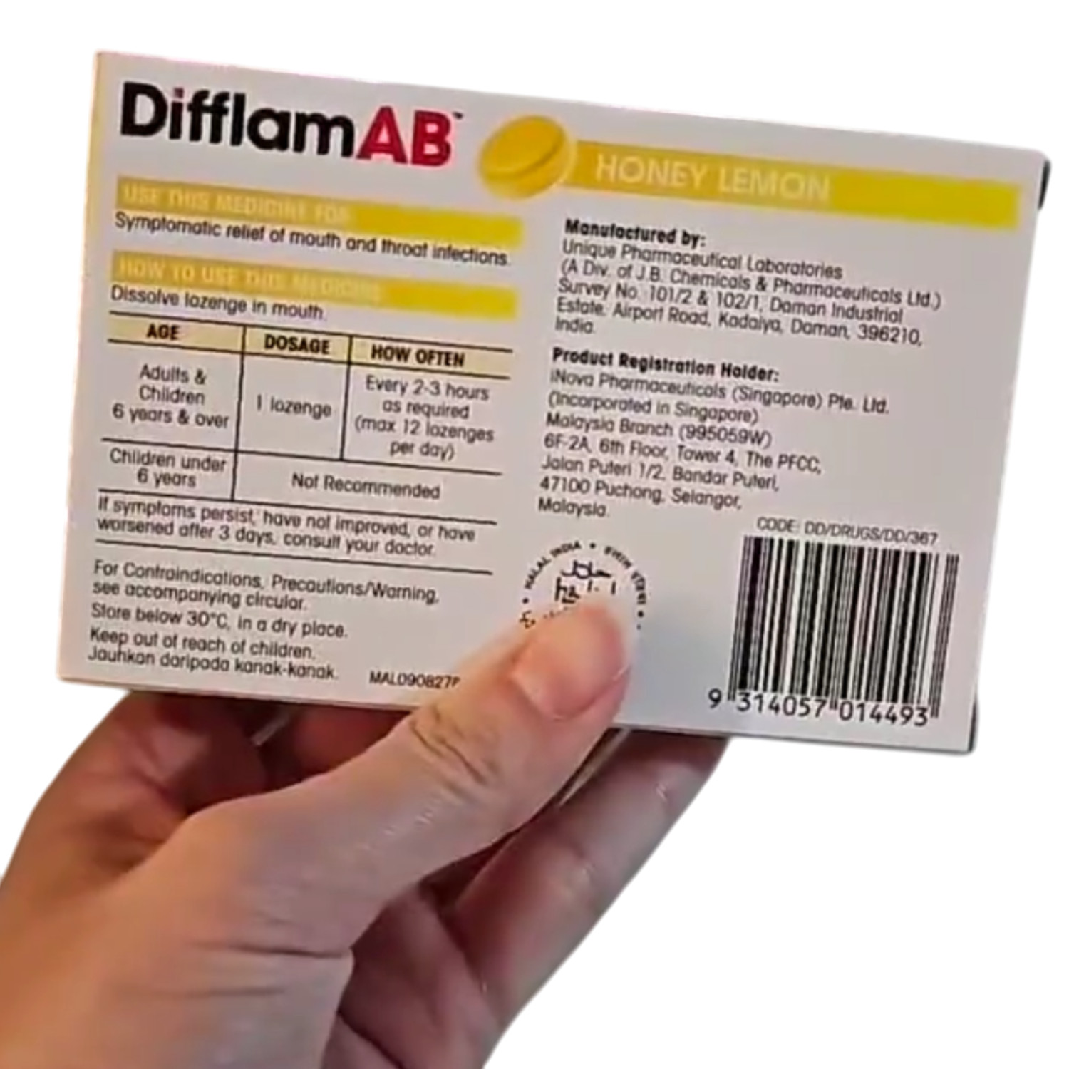 2 X Difflam AB 12’s Lozenges Honey & Lemon Flavour Soothes Relieve Sore Throat