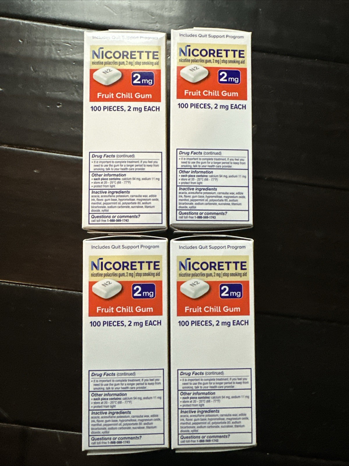 Nicorette Fruit Chill 2mg Gum – 100 Count Per Box – 4 Pack New