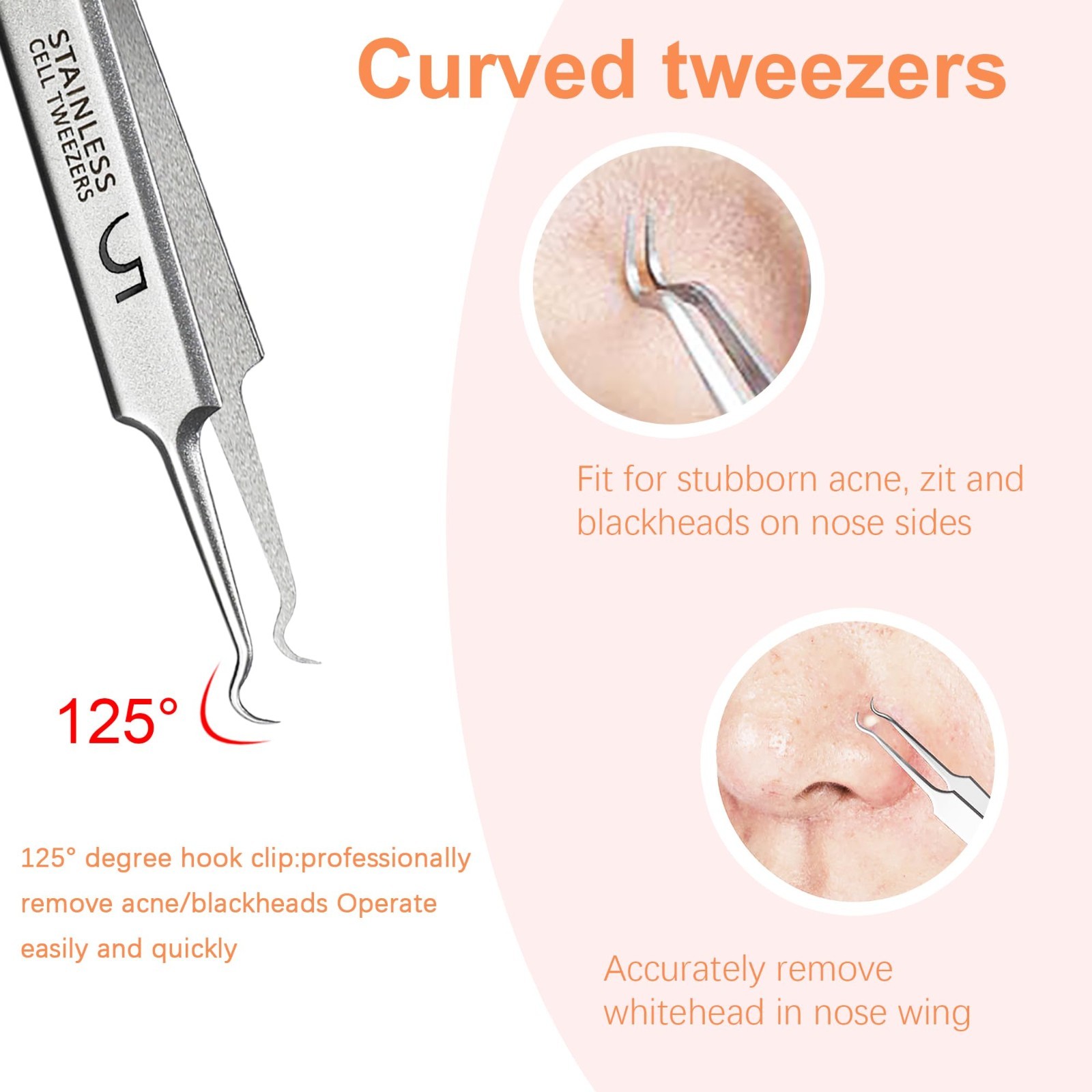 Professional Blackhead Tweezers Set – Stainless Steel Pimple Popper Tool Kit, Ex