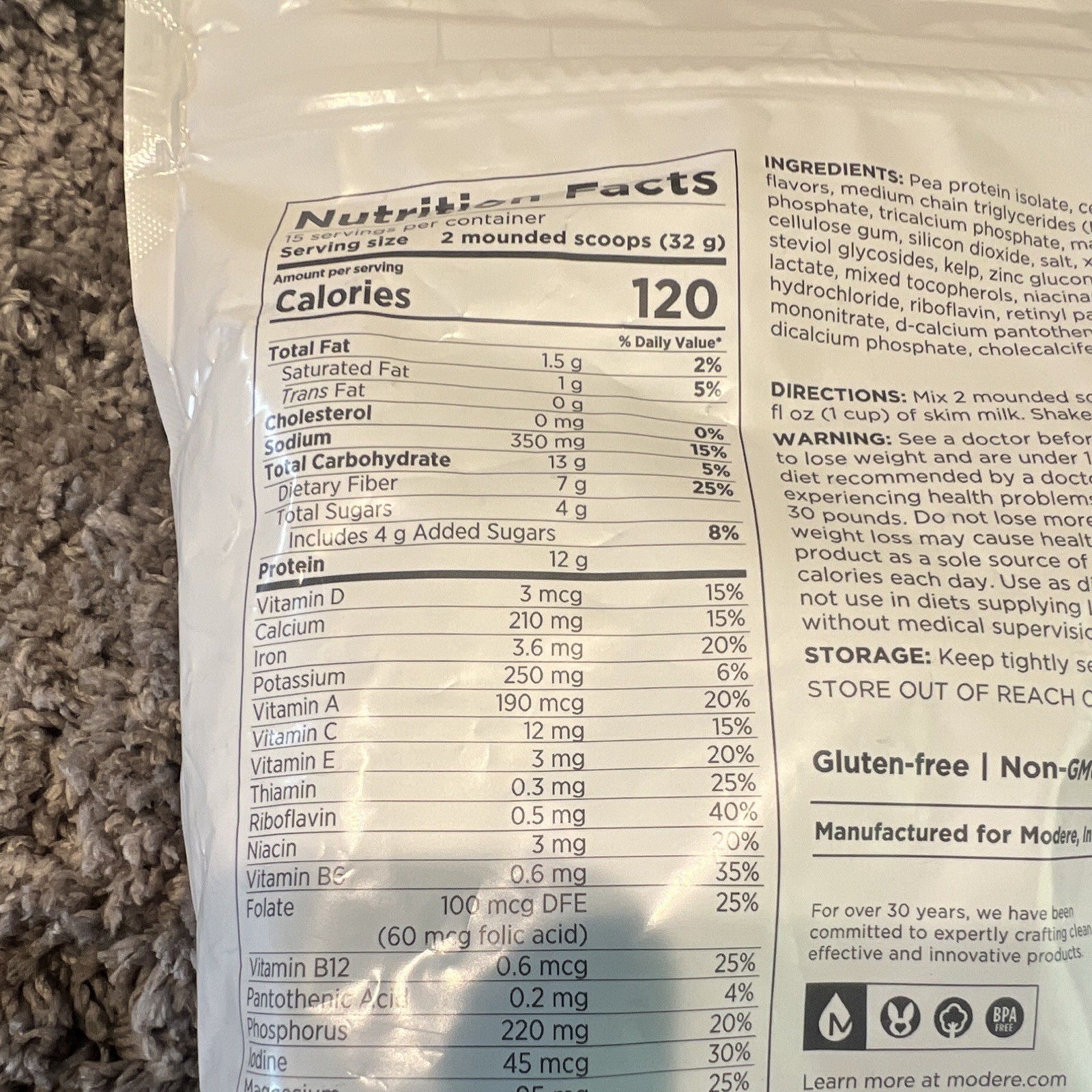 Modere Pure Vanilla Meal Replacement Shake Powder Gluten-Free Non-GMO 16.9 oz