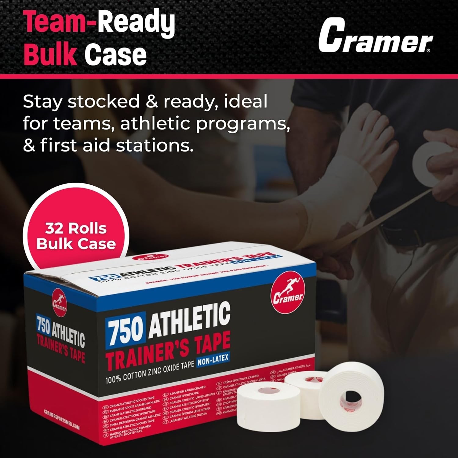 Team Color Athletic Tape White 1.5″x15yds 32-Roll Bulk Latex-Free Sports Wrap