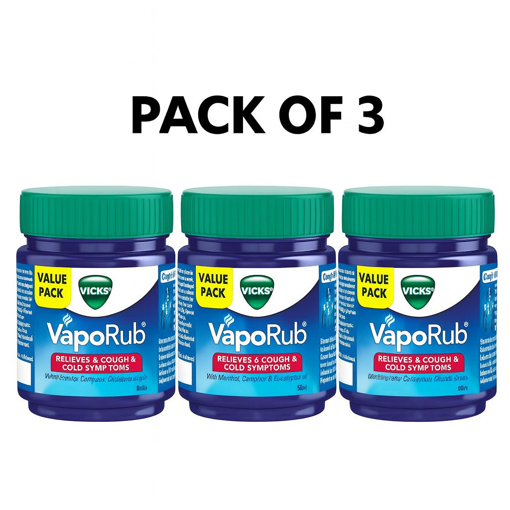 Vicks Vaporub 50ml Relief From Cold, Cough, Blocked Nose, Headache (pack of 3)