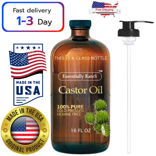 Cold-Pressed Organic Castor Oil in Glass Bottle – 16 Fl Oz – 100% Pure and Natur