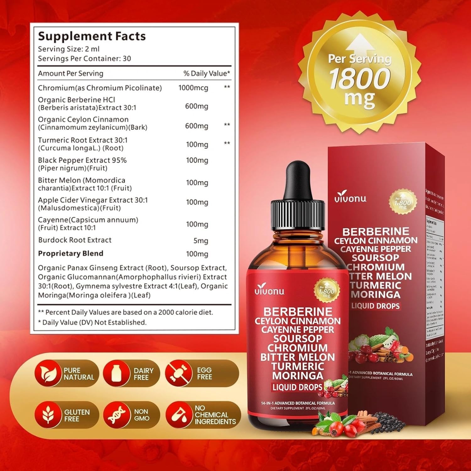 Berberine with Ceylon Cinnamon Supplement Liquid Drops + Bitter Melon Extract