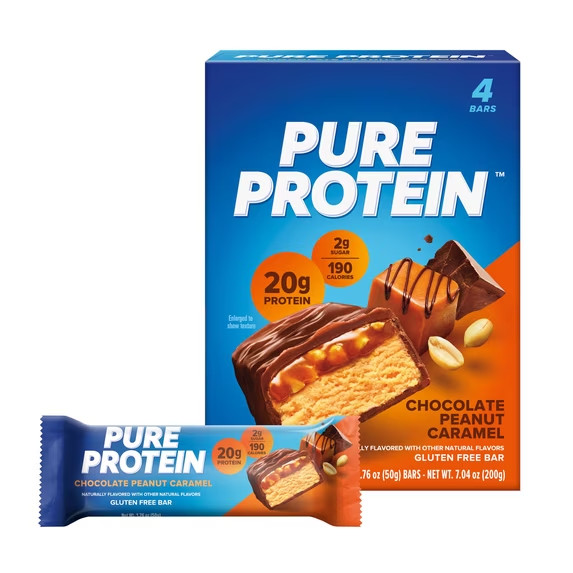 Pure Protein Bars, Peanut Caramel, Gluten Free, 20g Protein, 1.76 oz 4 count