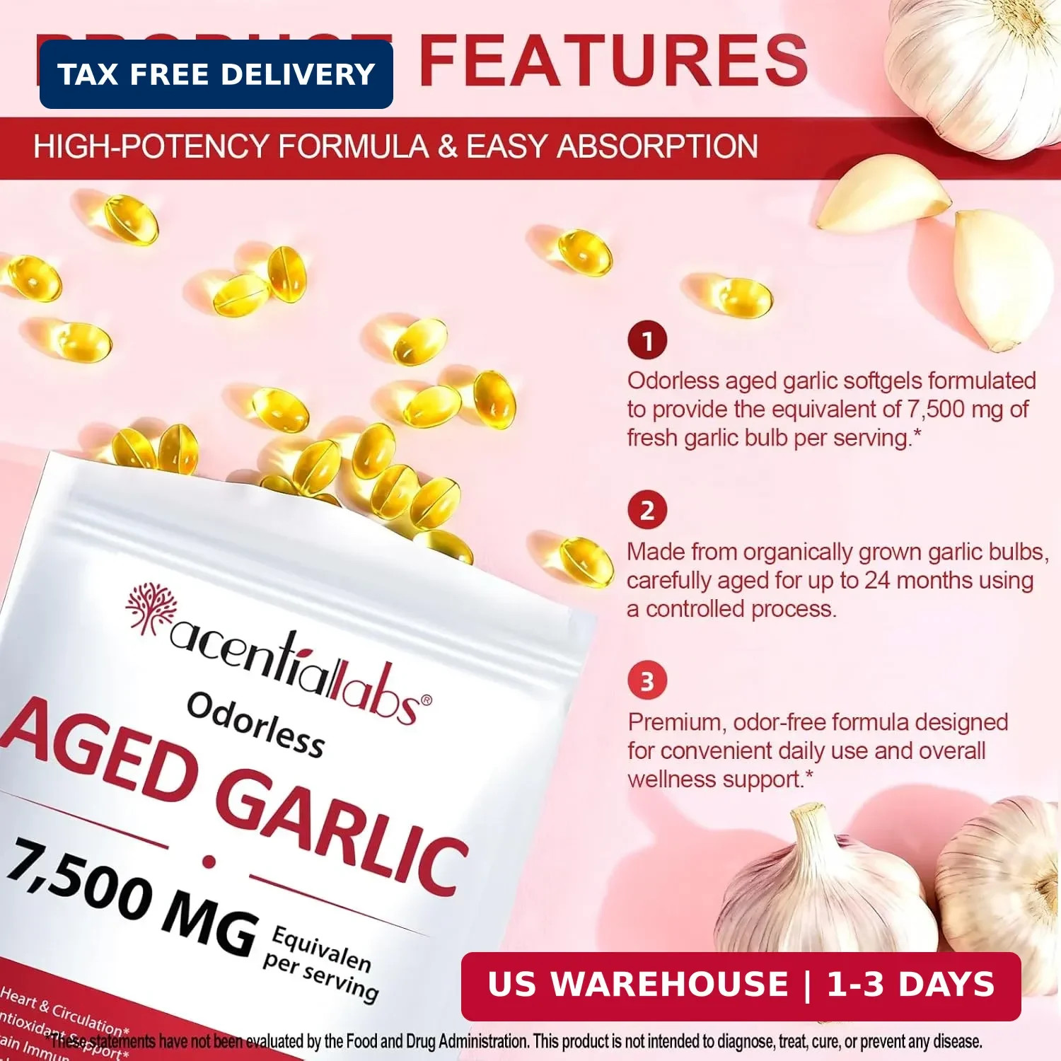 Odorless Garlic 7500Mg per Servings, 300 Softgels | 2 Years Aged Garlic Extra…