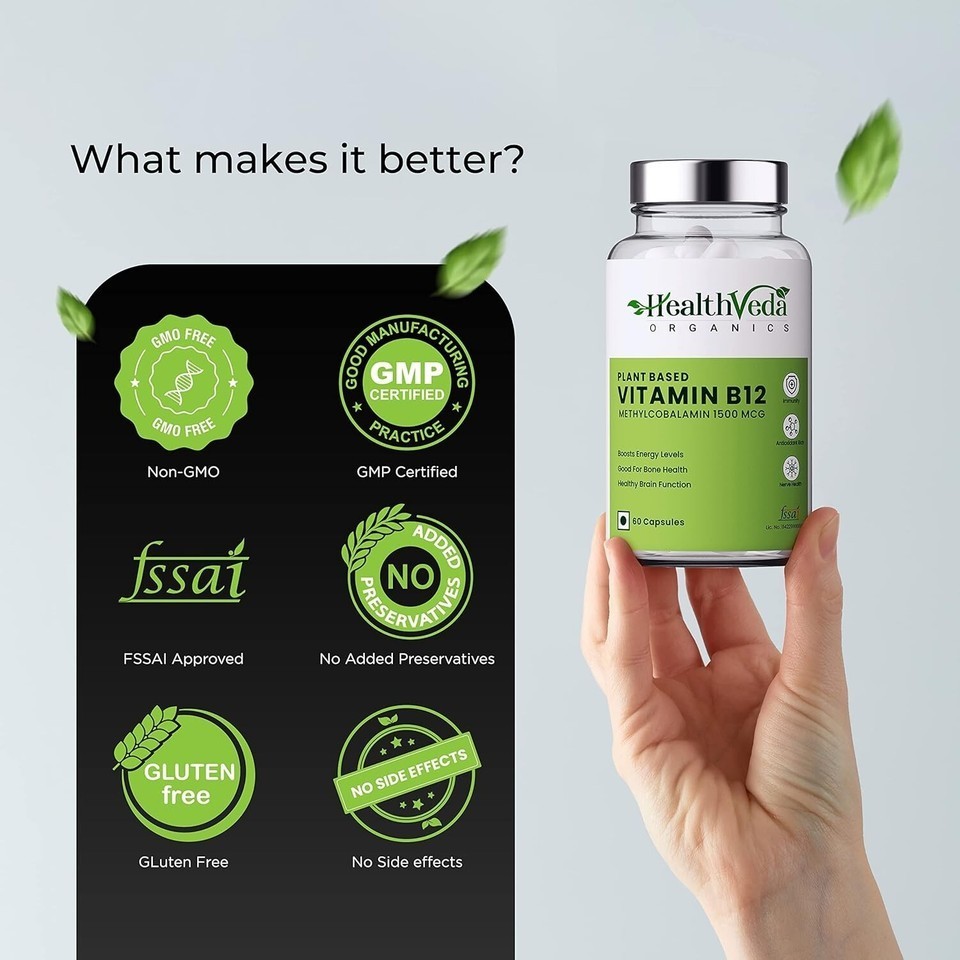Health Veda Organics Plant Based Vitamin B-12 – Boost Energy Level – 60 Caps