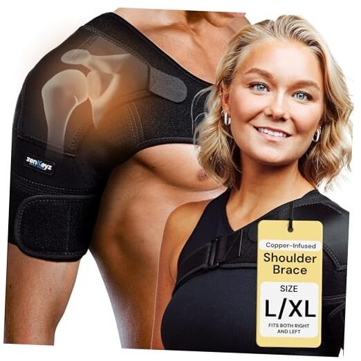 Shoulder Brace for Men & Women – Size (Chest 38-50″) L/XL Copper Infused Black