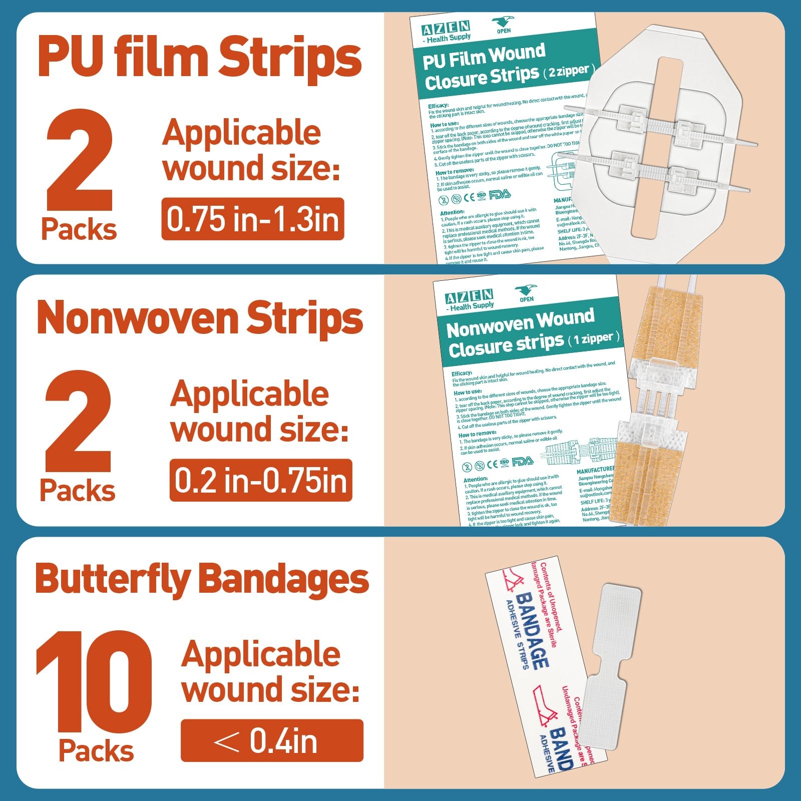 14 Pack Emergency Wound Closure Kit With Butterfly Bandages & Zip Stitch Device