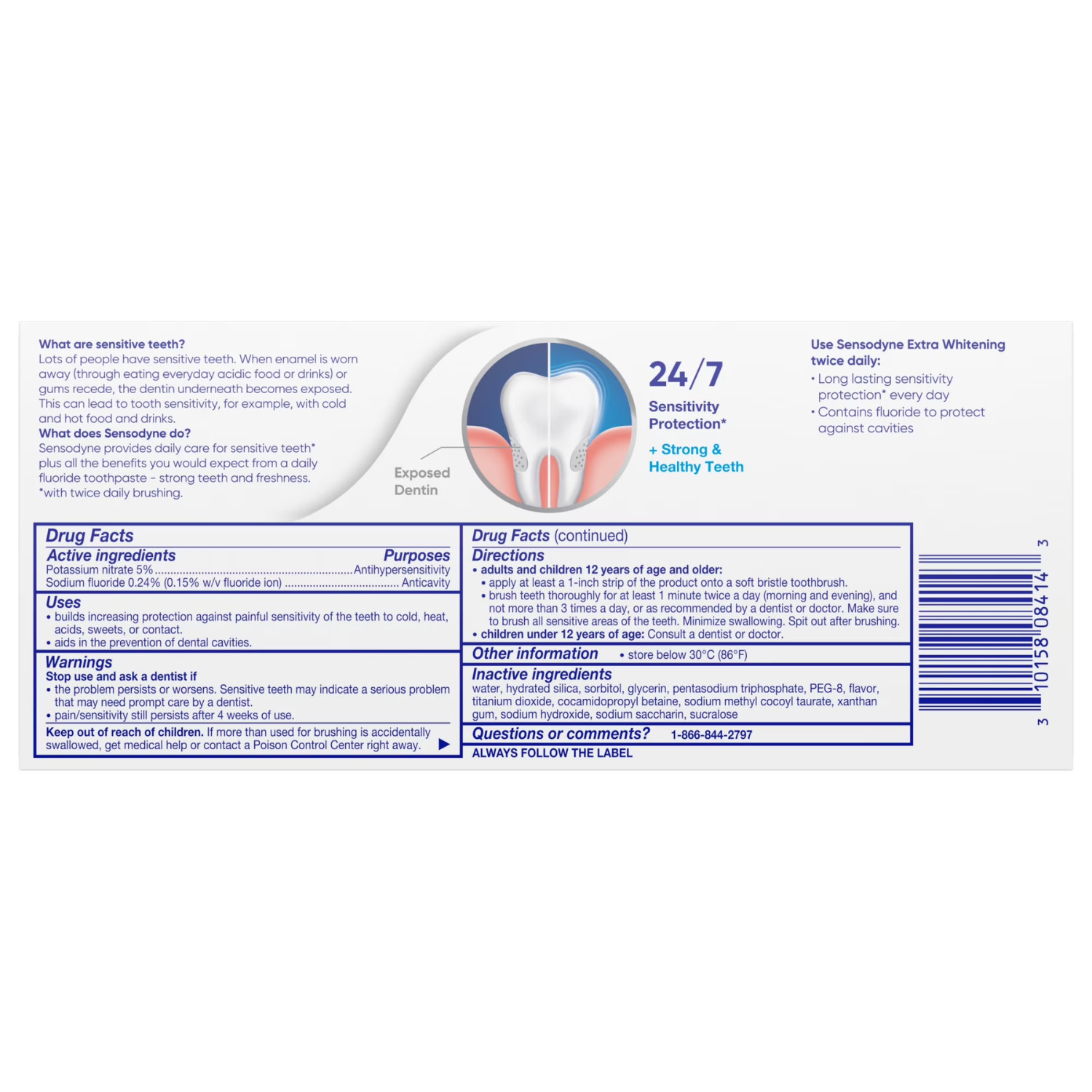 2 Pack Sensodyne Extra Whitening Sensitive Toothpaste Mint Flavor Adult 4 Oz