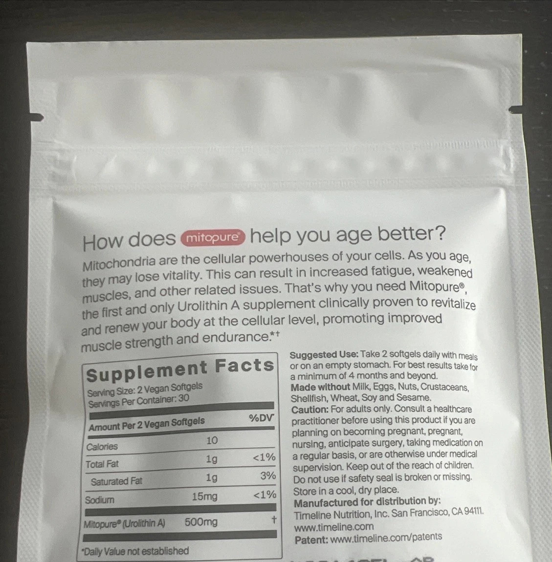 Time-Line Longevity Supplement Mitopure Urolithin A 60 Softgels Exp 11/2026 New!