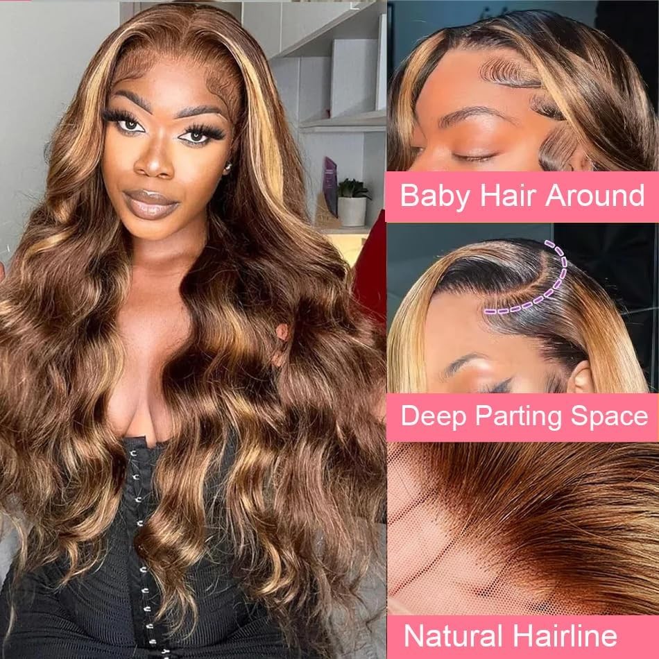 30 Inch Human Hair Honey Blonde Ombre 13×4 Lace Front Wig High Density