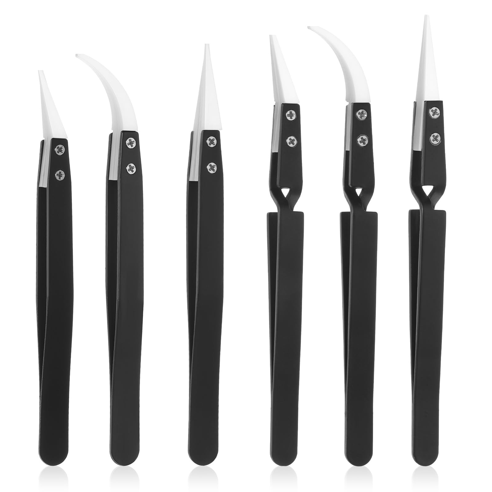 6 Pcs Precision Reverse Ceramic Tweezers Black Non-Conductive Solder Tweezer Ant