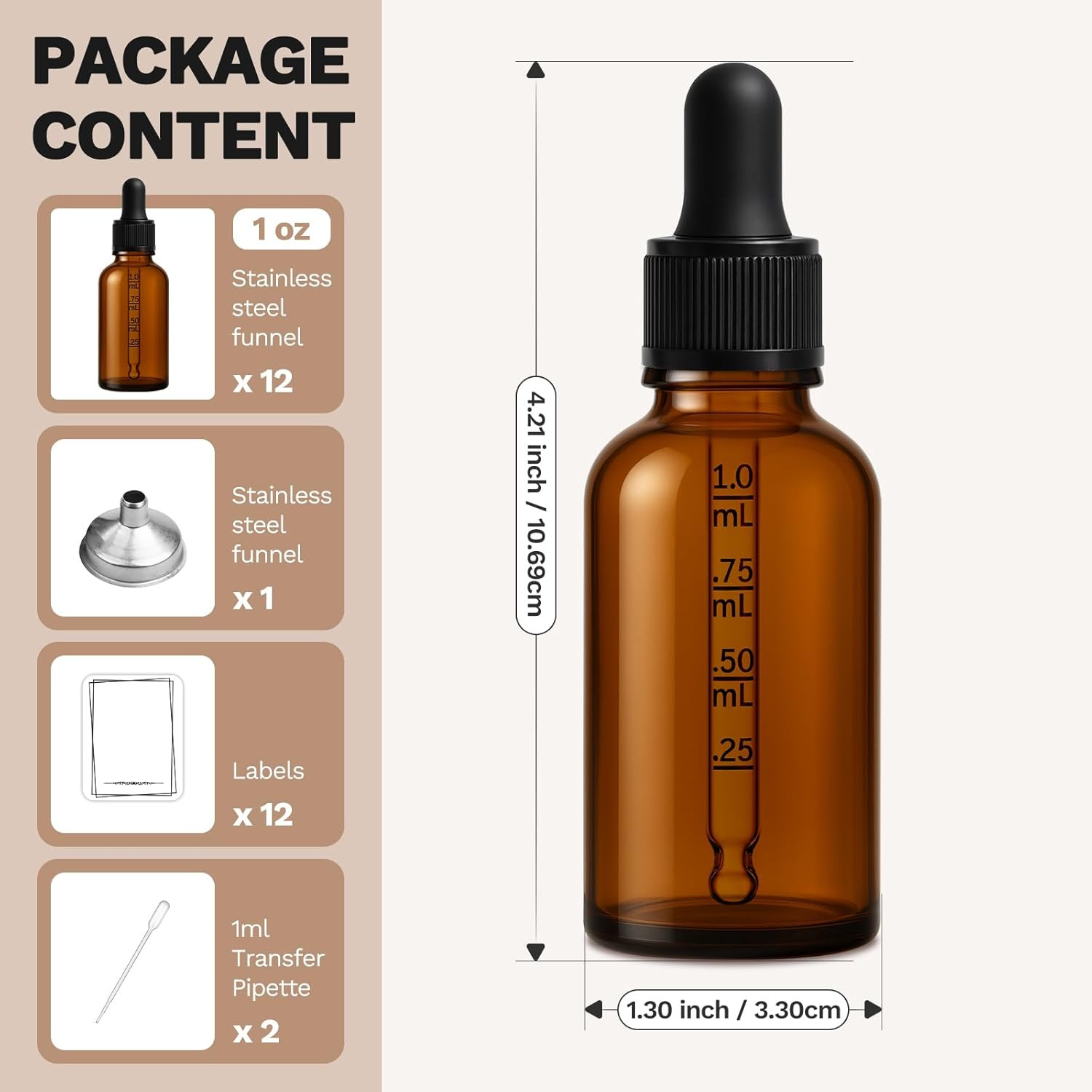 12 Pack, 1 Oz Tincture Bottles with Dropper, Amber Glass Dropper Bottle Leakproo