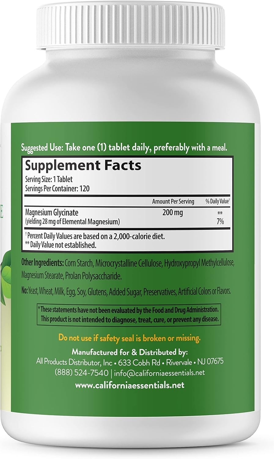 MAGNESIUM 200mg AS MAGNESIUM GLYCINATE-NEW-SEALED-FREE SHIPPING