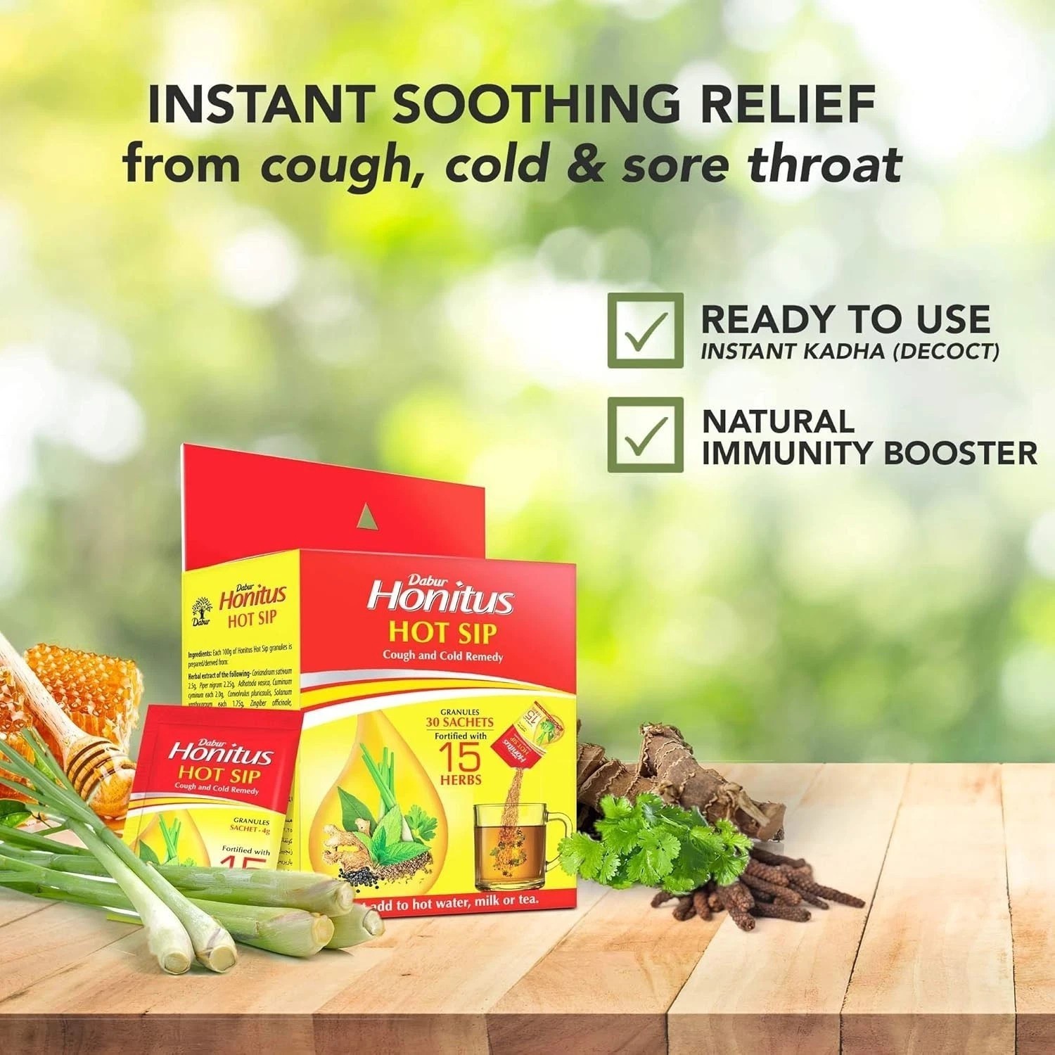 Dabur Honitus Hot Sip- Ayurvedic Kaadha | Cough & Cold Remedy 30 Sachet