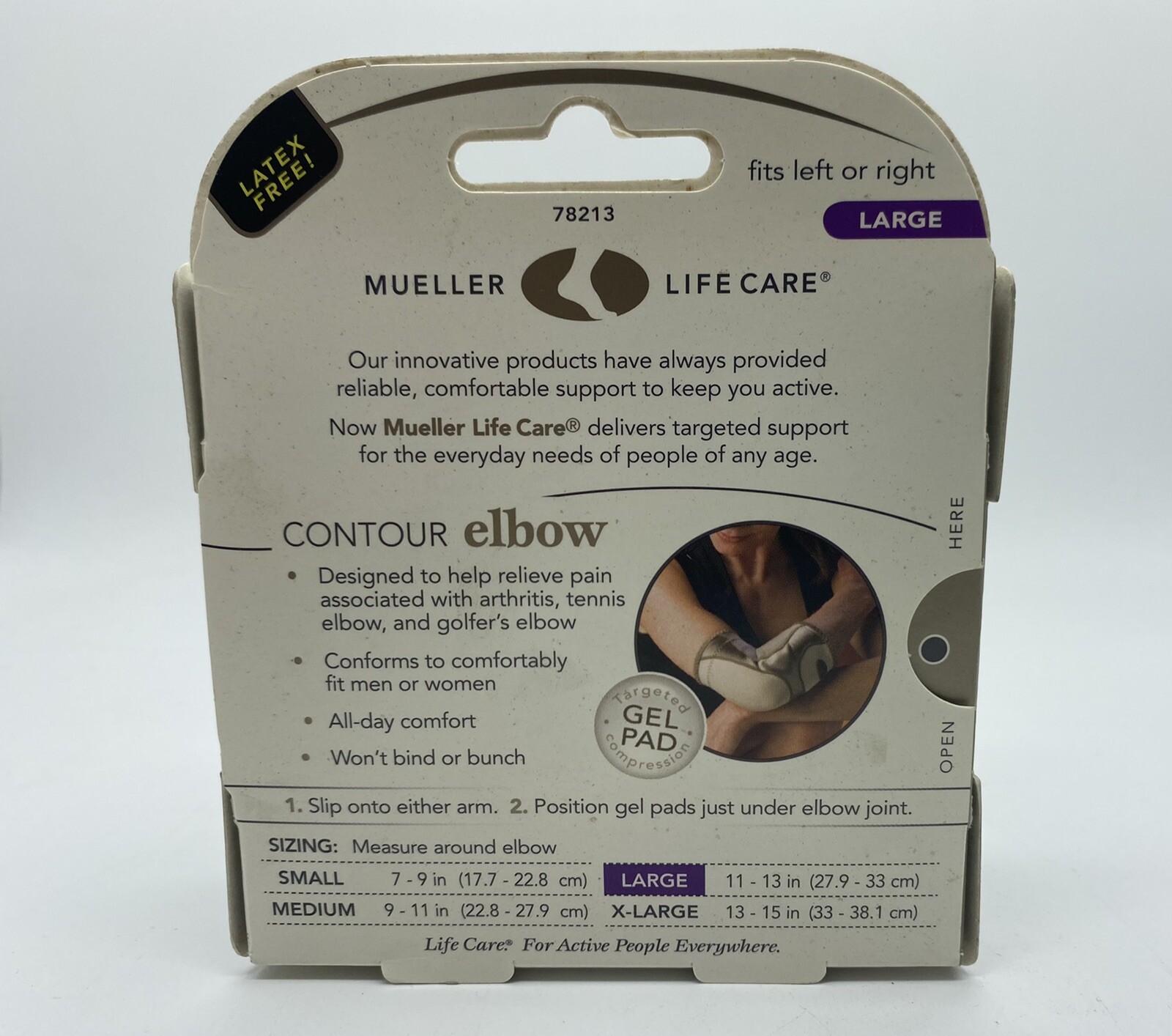 New Mueller Lifecare Contour Elbow Support Large 11-13 In. Beige
