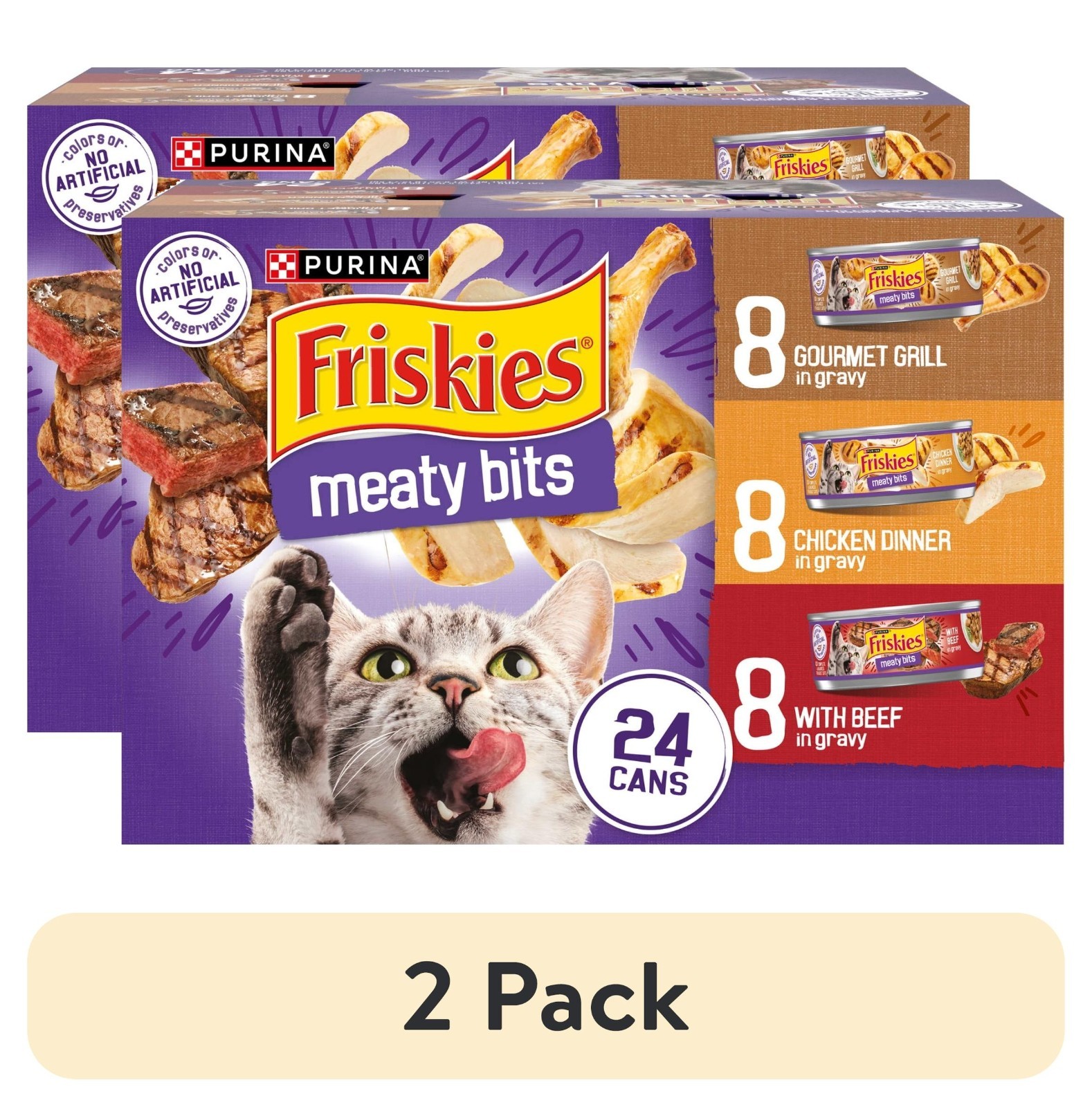 (2 pack) Friskies Meaty Bites Variety Pack Wet Cat Food, 5.5 oz Cans
