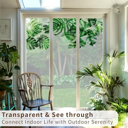 Watercolor Floral Window Sticker, Static Cling Window Palm Tropical Leaves