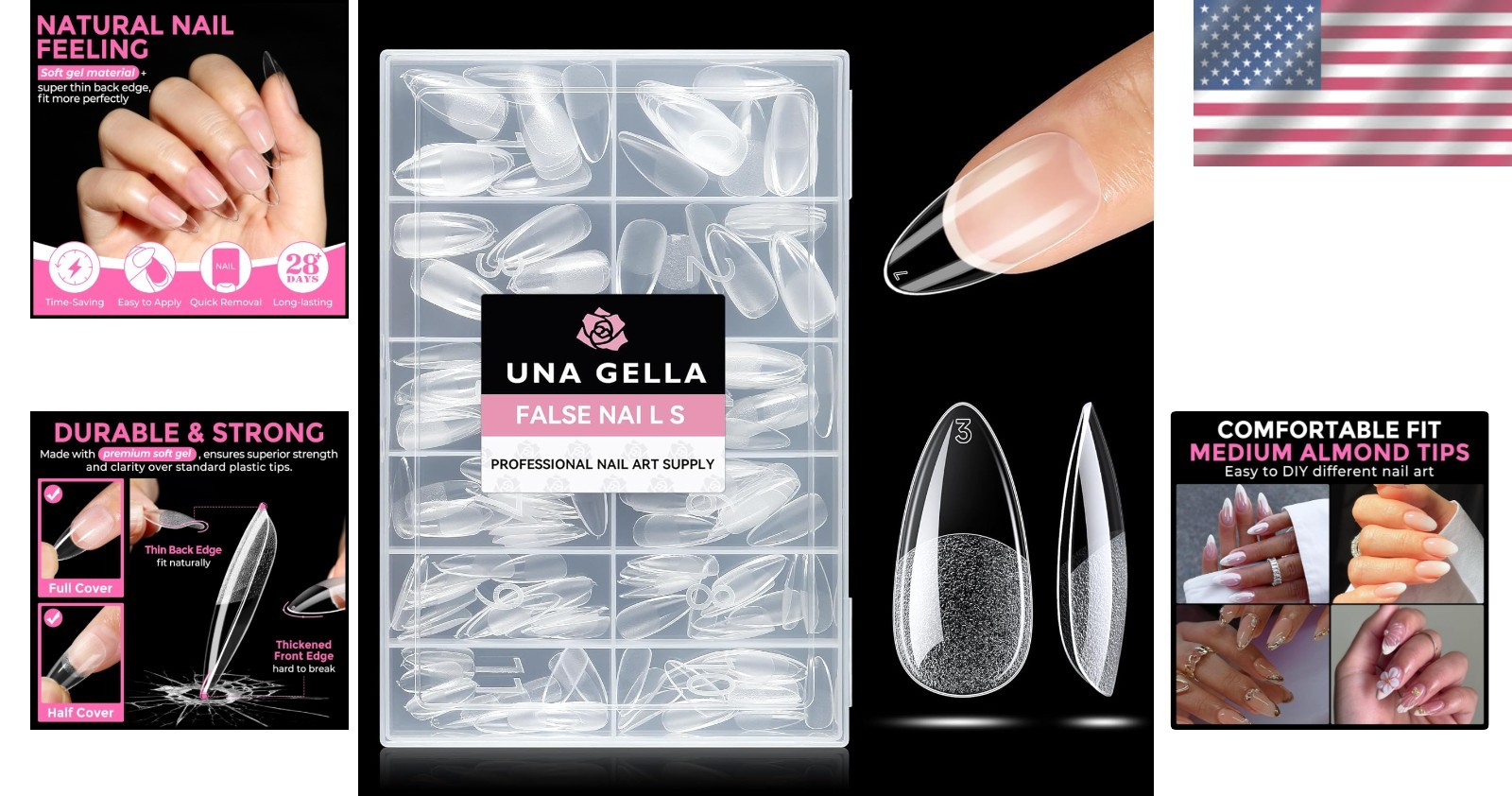 Long Lasting Almond Press-On Nails – 216 Pieces in 12 Sizes for Custom Fit