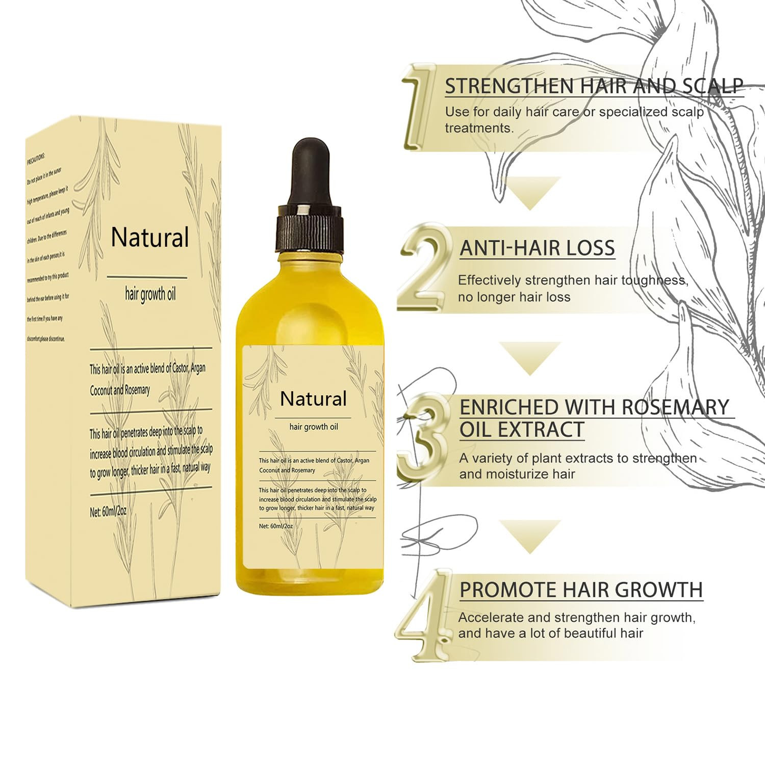 Vegan Natural Hair Growth Oil, 2 PCS Rosemary Oil for Hair Growth Organic, Hair