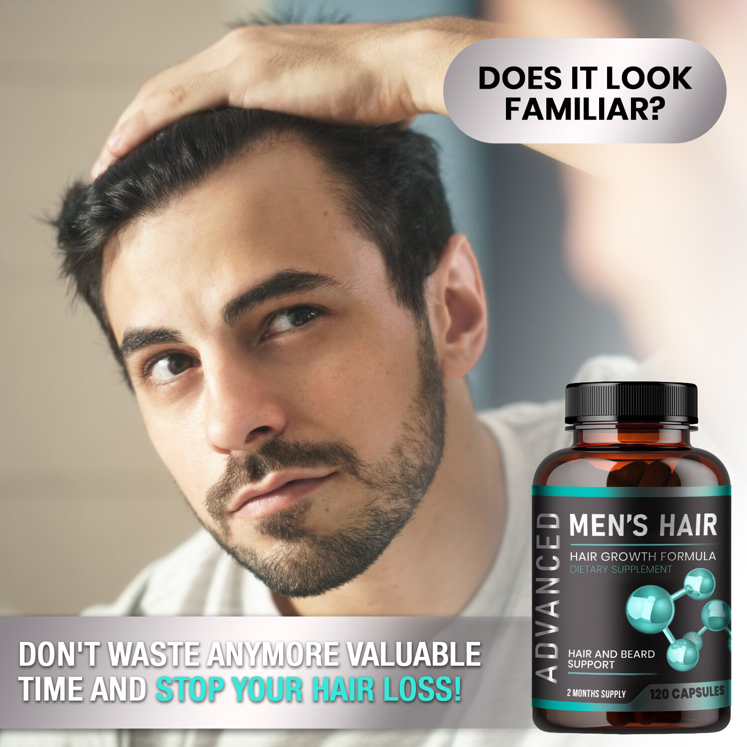 Hair Growth Supplements For Men – Anti Hair Loss Pills.For Hair & Beard.120caps