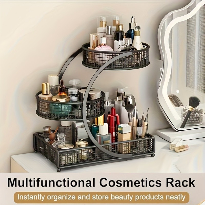 3 Tiers Makeup Rack Bathroom Skincare Shelf Organizer Bedroom Save Space Holder