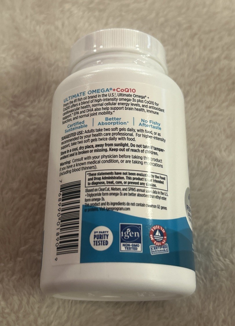 Nordic Naturals ~ Ultimate Omega + CoQ10 ~ 60 Ct ~ Sealed ~ Exp.11/2028
