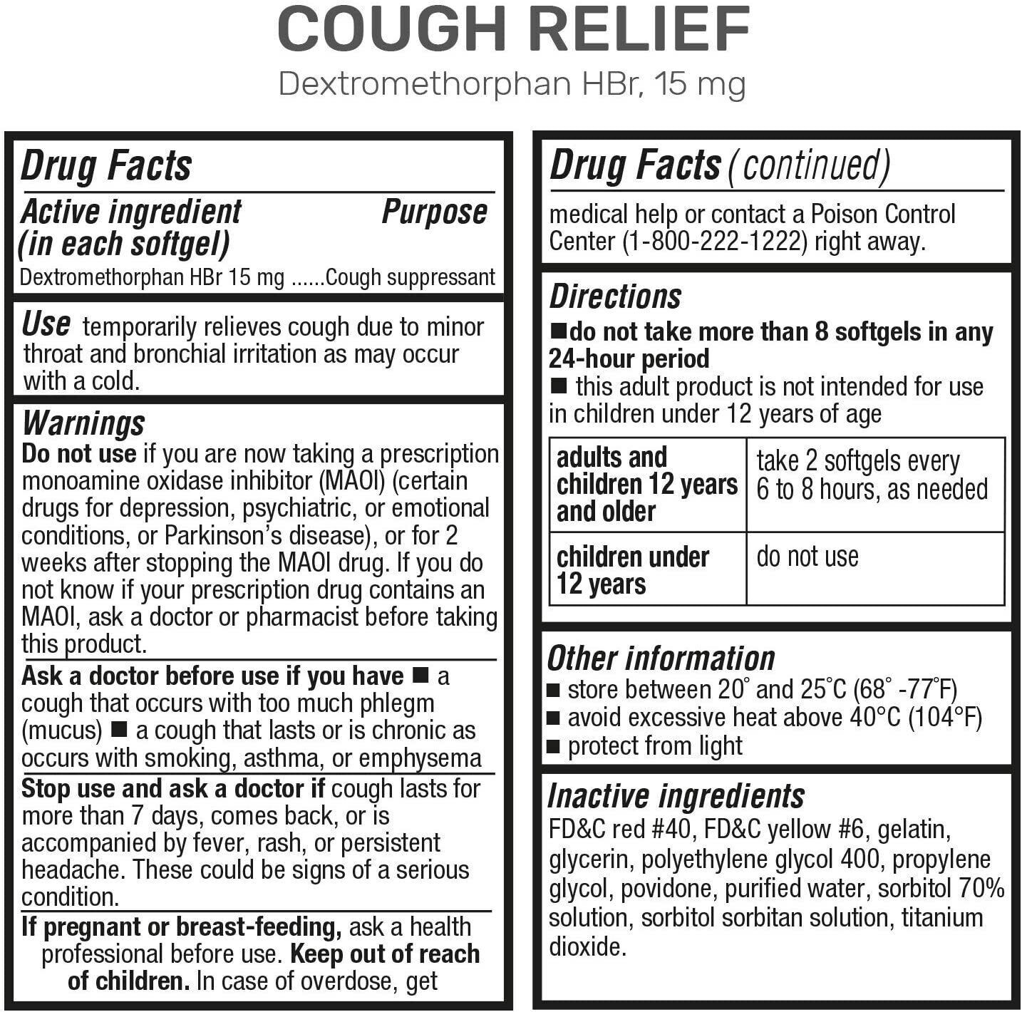 Puregen Cough Relief for Adults Dextromethorphan 15mg 60 Softgels