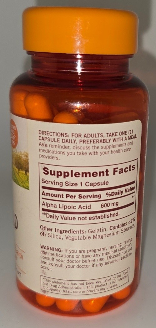 Exp 07/26 Sundown Non-GMO Alpha Lipoic Acid 600mg 60 Capsules Antioxidant