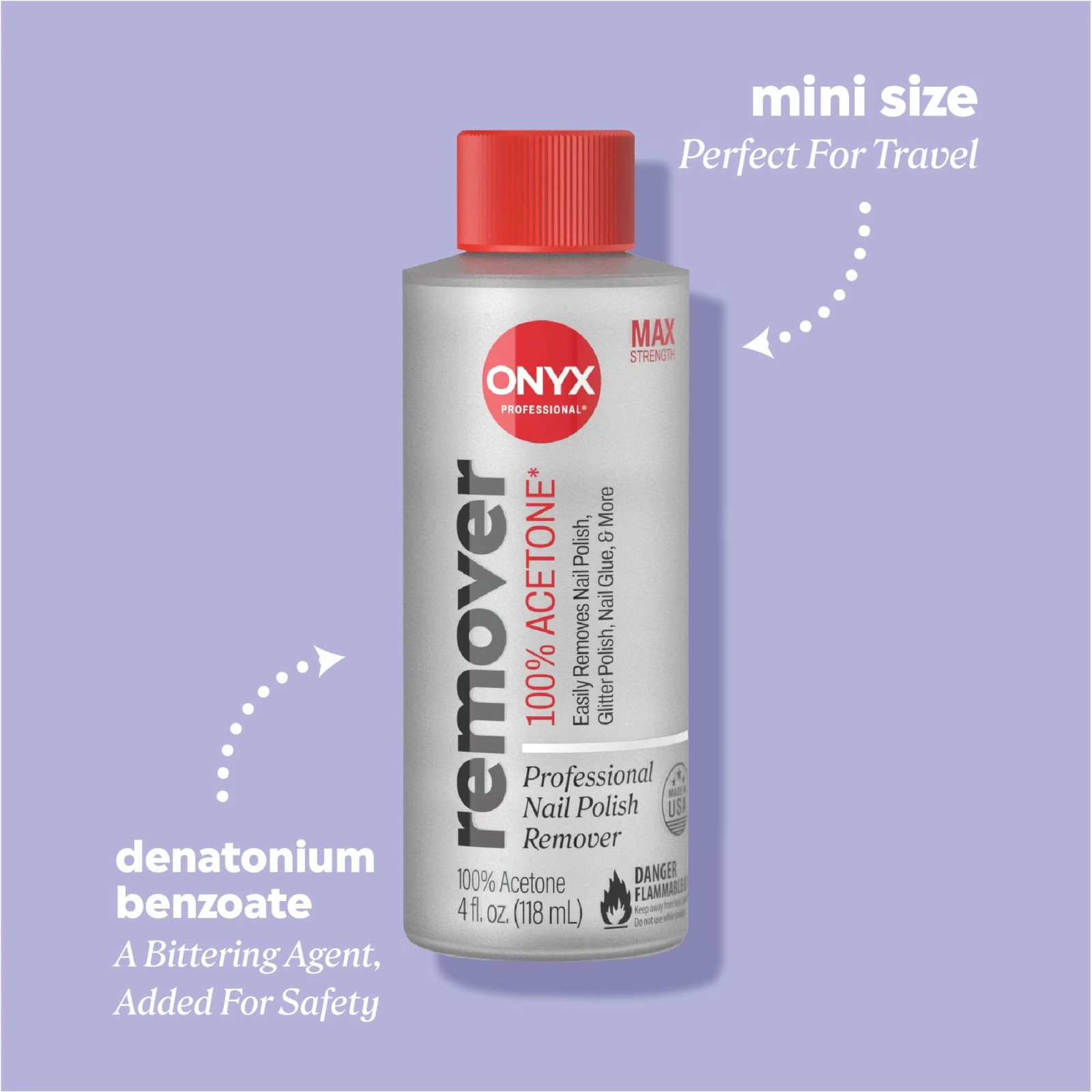 ONYX Professional 100% Pure Acetone Maximum Strength Nail Polish Remove, 4 fl oz