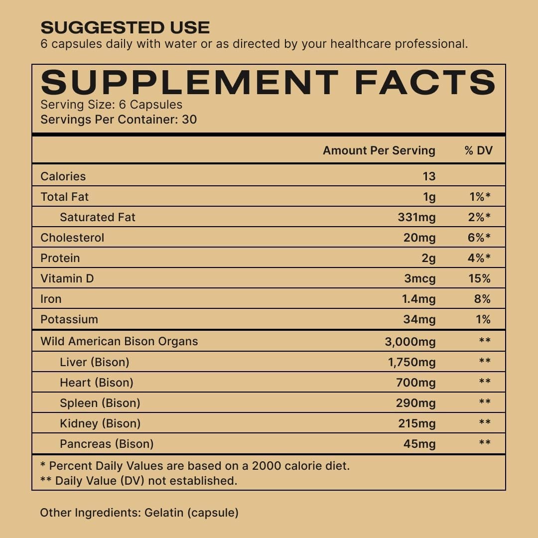 Human Nature Human Potential Wild & Grass Fed Bison Organ Supplement with 150…