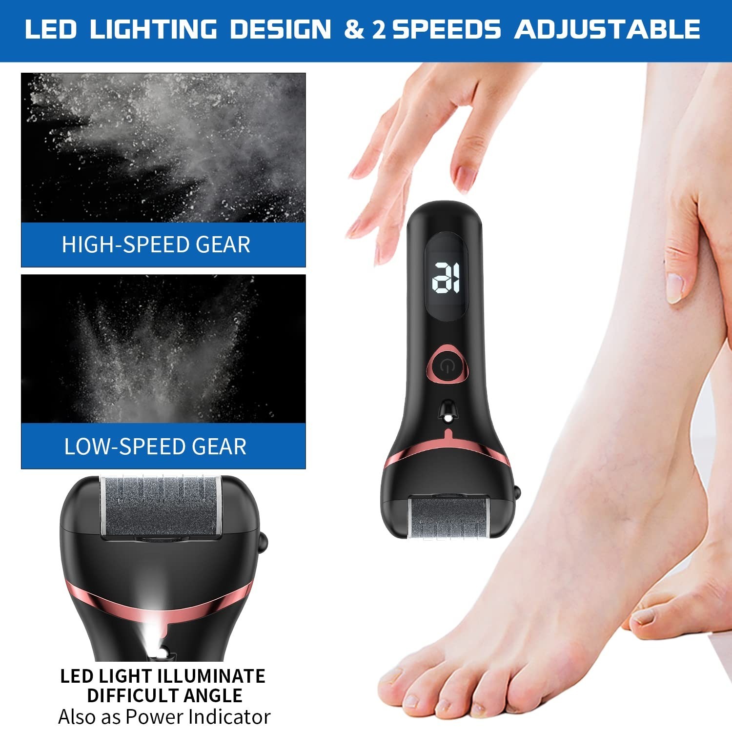 Rechargeable Electric Foot Callus Remover – Waterproof Pedicure Tool Kit, 3 Roll