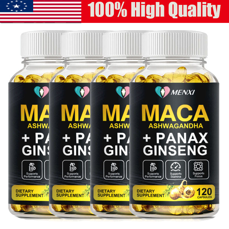 Ashwagandha Maca+ Panax Ginseng Capsules Peruvian Extract Organic Vitamins 120pc